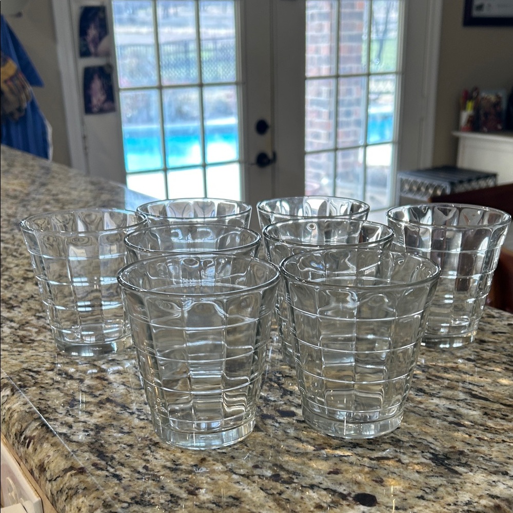 Set of 8 Vintage Anchor Hocking Clear Glass Block Optic Tumblers